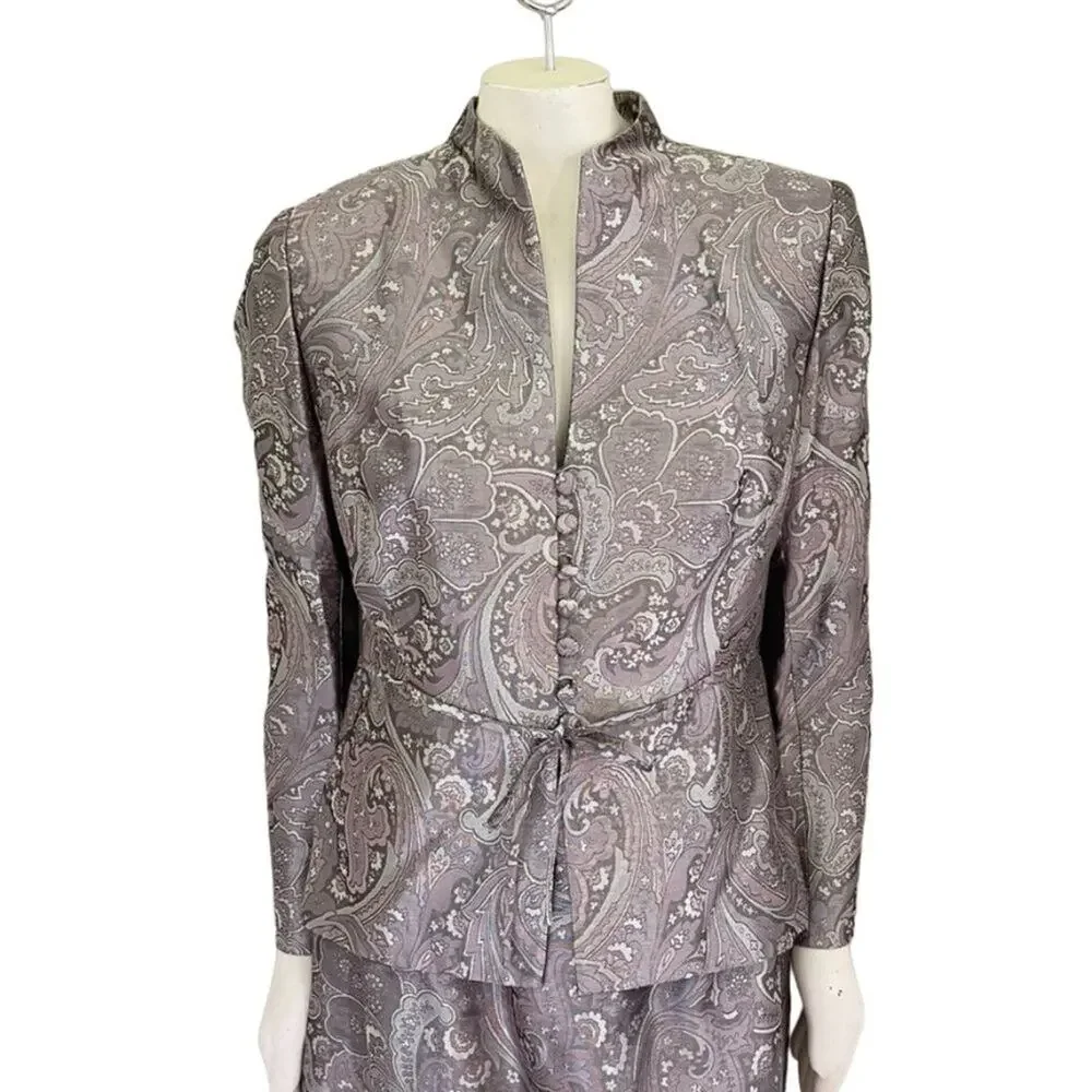 VTG TALBOTS Silk Blend Jacquard 2 Piece Formal Set Skirt & Jacket SZ M